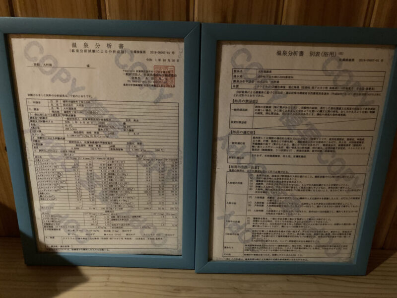 旅館大村屋の温泉分析書