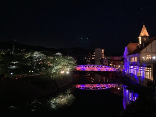 ことぶき屋の貸切風呂（半露天）から見える夜景