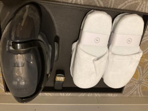 シェラトン都ホテル東京の部屋のスリッパとアイロン